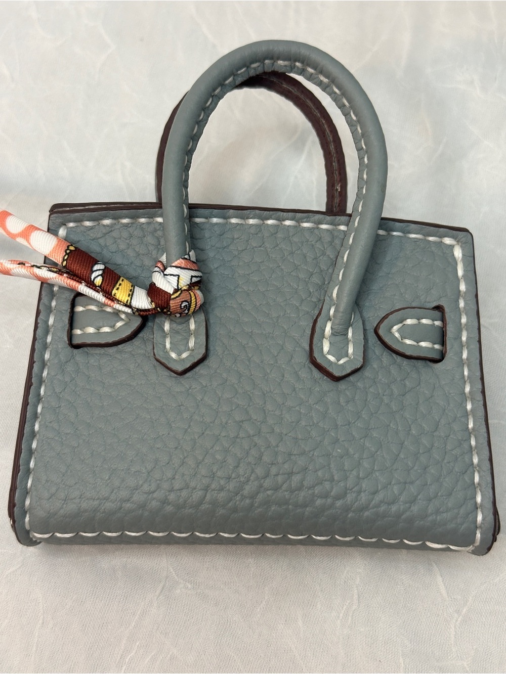 Luxury -Style Blue-Gray Mini Satchel Charm with Gold Hardware - Picture 4 of 7